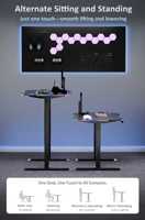 Bureau de jeu ergonomique moderne à hauteur réglable à un seul moteur avec bandes lumineuses LED intégrées, chargeur sans fil, fer robuste