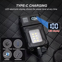 Lampu Gantungan Kunci LED Mini Multifungsi dengan Tampilan Daya, Senter Portabel Isi Ulang dengan Magnet di Ujung, Lampu Kerja, Lampu Camping
