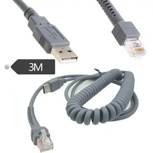 10ft USB A ~ RJ45 코일 나선형 연장 기호 바코드 스캐너 Ls2208ap Ls1203 Ls4208 Ls4278 Ds6707 Ds6708 USB 케이블