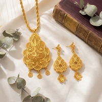 JH Promotion Exceptionnelle : Parure de Bijoux Vintage Plaqué Or 18K avec Pendentif Creux et Boucles d'Oreilles pour Mariage/Fiançailles/Fête