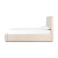 Lit double en bois massif rembourré crème de style nordique, cadre de lit en bois moderne minimaliste