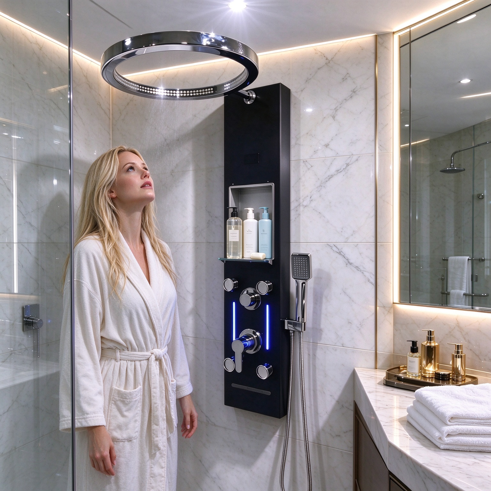 Circular Shower Luxury Circular Rainfall Shower Panel Set With Ambient Light Storage ...