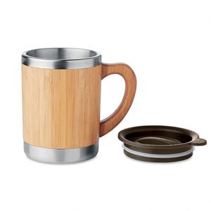 Hot Sales 400ml Double Wall Stainless Steel Bamboo Vacuum <b>Flask</b> Mug Wholesale Customized with Laser Engraved Logo Water Thermos - Product Image 2