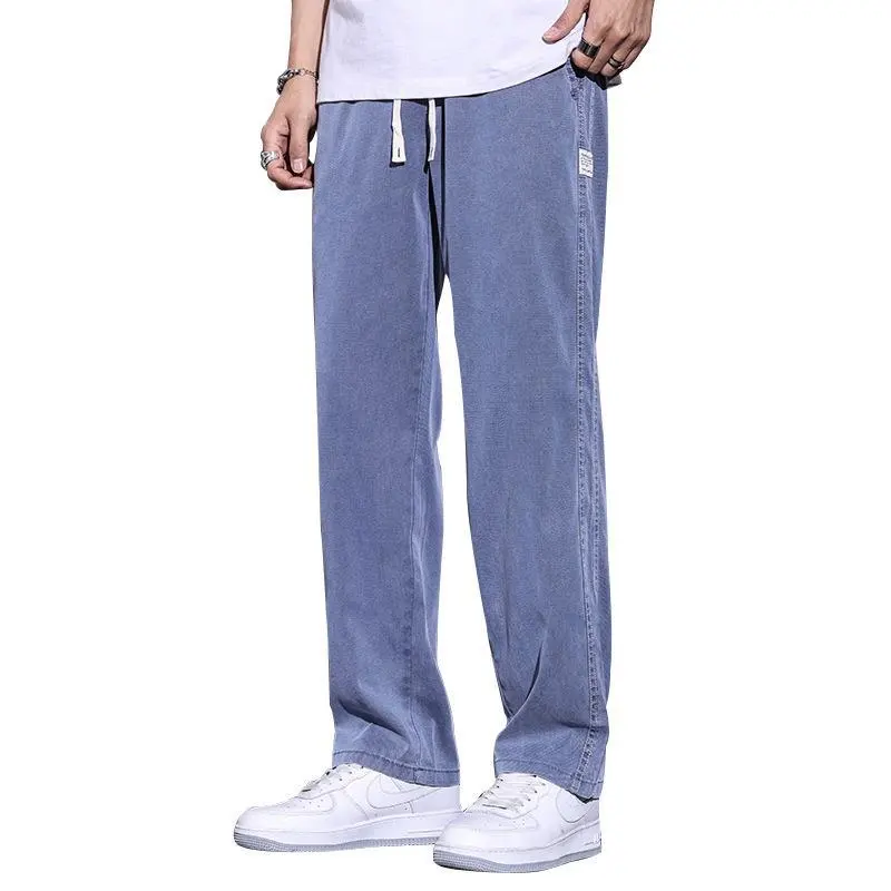 2024 мужские Модные джинсы на заказ, мужские джинсовые брюки, однотонные мешковатые брюки на шнурке, мужские джинсовые брюки