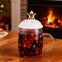 Offre Spéciale – Tasses en Verre Borosilicate Personnalisées pour Noël avec Couvercle en Céramique en Forme d'Étoile, Sans BPA et Résistantes à la Chaleur