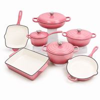 Ensemble de casseroles en fonte émaillée rose de haute qualité, antiadhésives, pour une cuisine artisanale, articles de cuisine, fournisseur direct d'usine
