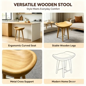 Tabouret ottoman sans dossier en bois massif réglable, style européen moderne et luxueux, pour chambre, hôtel, salon et cuisine, mobilier de maison - Product Image 5