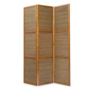 Divisor de sala com tela decorativa de bambu luxuosa moderna, sistema de paredes divisórias dobrável e deslizante para escritório, design curva