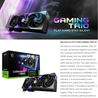 Carte graphique RTX 5090 GAMING TRIO OC 32 Go 512 bits 28000 MHz avec refroidissement par ventilateur PCI Express 4.0 5NS Speed GDDR7 DirectX 12