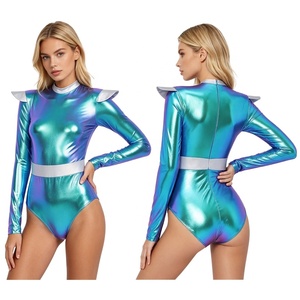 Justaucorps métallisé pour femme à manches longues, coupe haute, col montant, style rave, pour festival et clubwear, personnalisable - Product Image 2
