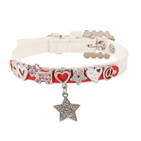 Collier pour chien en cuir PU avec strass, breloque lettre, os, patte, cœur, étoile, boucle argentée, anneau en D – Accessoires et fournitures pour petits animaux de compagnie