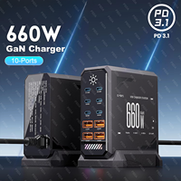 Cargador GaN de 660W PPS PD 100W USB Tipo C con 6 Puertos y Pantalla Digital, Estación de Carga Rápida de Escritorio para MacBook, iPhone y Samsung
