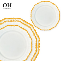 Service de table de luxe en porcelaine fine écologique, vaisselle décorative vintage en céramique avec bord jaune, décalcomanie de table personnalisée toutes couleurs
