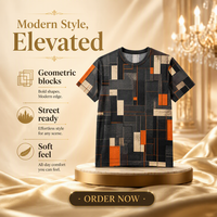 T-shirt à manches courtes en popeline 3D AOP pour homme, 100% polyester, gris anthracite, motif quadrillé orange, séchage rapide, respirant, col rond, expédition immédiate