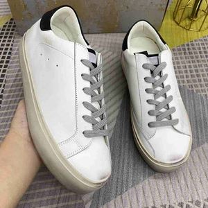 2026 Original Men Silver Genuine Leather Outsole Fashion Trend Breathable Lace-up Round Toe Sports Walking White Goose Sneakers - Product Image 4