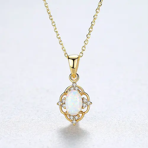 Wholesale Vintage 925 Sterling Silver Gold Plated Jewelry Opal Stone Necklace Opal Necklace for Women