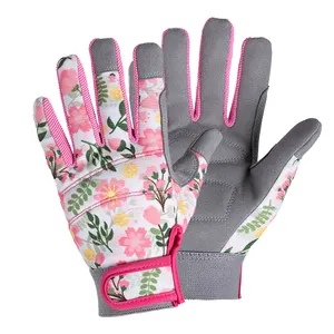 High Quality Flower Printing Microfiber Leather Garden Gloves for Kids