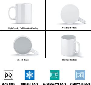 Mug à café en porcelaine blanche 11 oz, écologique, compatible lave-vaisselle, en céramique vierge avec grande poignée, pour sublimation, thé, latte, cappuccino - Product Image 2