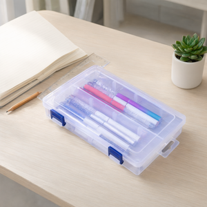 Grande trousse à crayons en plastique transparent avec couvercle, boîte de rangement multi-compartiments pour l'école, le bureau, la maison, les pièces détachées - Product Image 3