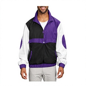 Blouson de sport pour homme, coupe racer, color block violet, noir et blanc, avec fermeture éclair quart de tour, coupe-vent en polyester, pour l'automne - Product Image 1