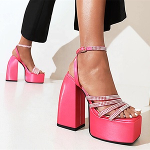 Shiny Diamonds Ankle Strap Retro Thick Heel Platform Sandals Summer Fashion <b>Shoes</b> Women Dress 14.5 Size 43 - Product Image 6