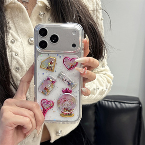 Coque de téléphone portable Bling Diamant Pailleté Love pour iPhone 17 Air 16 15 14 Pro Max, avec motif Château, Fleur en Résine, DIY, Anneau de Clé et Étoile, Coque Arrière - Product Image 4