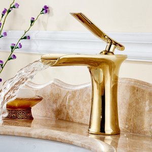 Fapully Brand New Deck Mounted Torneira Inox Single Lever Cold Hot Gold Finish Waterfall <strong>Musluk</strong> - Product Image 1