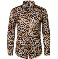 Nouveau Hommes Club Imprimé Léopard Haute Qualité À Manches Longues Social Homme Casual Party Chemise Homme Chemise