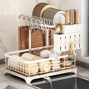 Escurridor de Platos Grande de 2 Niveles con Bandeja de Drenaje, Estante de Almacenamiento de Platos para Cocina, Escurridor de Tazas con Drenaje Automático - Product Image 6