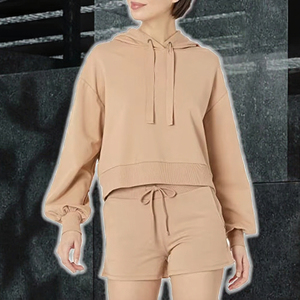 Sudadera con Capucha Corta Casual de Manga Larga para Mujer, Tallas Grandes, Color Marrón Liso con Logo Frontal, Antienvejecimiento, Más Vendida - Product Image 3