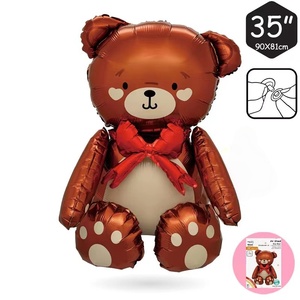 Palloncino in Alluminio 4D a Forma di Orso Seduto con Fiocco a Bottone Decorazione per San Valentino - Product Image 6