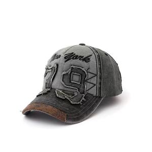 Bán buôn New York 79 thêu sunhat cổ điển khối màu rửa bông denim đau khổ thoáng khí có thể điều chỉnh Mũ bóng chày - Product Image 4