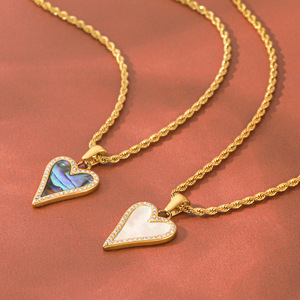 Luxury Heart Shape Abalone White Shell Necklace Micro Pave Cubic Zirconia Charm Anti Tarnish Stainless Steel Jewelry - Product Image 4