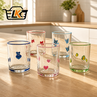 Gobelet en verre à bord coloré, base épaisse et lourde, avec nœud fraise, pour café glacé et lait, idéal pour la maison, le café et le petit-déjeuner