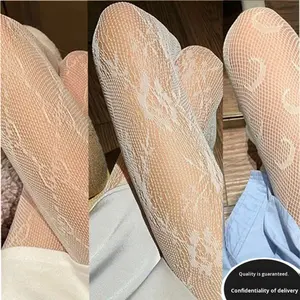 Collants sexy pour femmes, à motif lettres, en résille, avec coutures discrètes, à bout couvert, en nylon ajouré et velours, tendance et uniques - Product Image 2