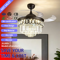 Ventilateur de plafond avec éclairage DUOMEIJU, 42/48/52 pouces, ventilateur de lustre rétractable en cristal, LED à intensité variable, moteur AC, 6 vitesses, 360°