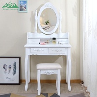 Table de toilette pliable contemporaine en pin blanc de qualité commerciale avec miroir éclairé réglable pour hôtels