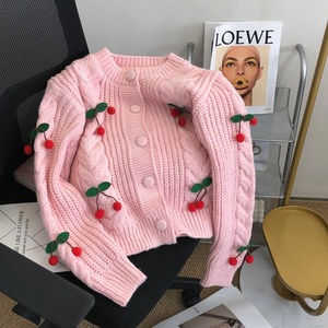 Cárdigan Corto Estilo Dulce Coreano para Mujer, Otoño Invierno 2025, Nuevo Detalle de Cereza, Holgado, Estilo Informal, Rejuvenecedor, Top de Punto - Product Image 3