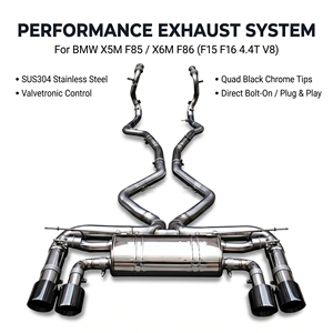 Tubo de escape Vortex austenítico SS304 para BMW F15 X5M F16 X6M 4.4T con tambor central y puntas cuádruples negras, línea de montaje Mod - Product Image 1