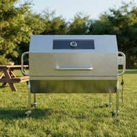 Grill à rôtisserie au gaz commercial en acier inoxydable avec roues, fenêtre en verre et thermomètre pour la restauration
