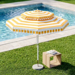 <span class=keywords><strong>Parasol</strong></span> de terrasse en aluminium avec mât central, idéal pour jardin, extérieur, restaurant, plage, mer – Rayures jaunes, bleues et oranges - Product Image 1