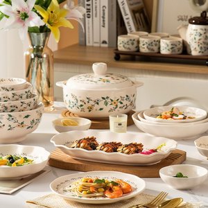 Bộ đồ ăn sứ kiểu Âu, đĩa và bát tròn bằng gốm sứ, dùng ăn salad, cơm, súp - Product Image 5