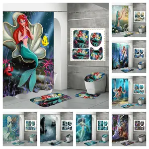 Großhandel vorhänge design meerjungfrau-Benutzer definierte Meerjungfrau 3D Digitaldruck Apartment Badezimmer Teppich Set Wasserdichte Dusch vorhang Sets mit Teppichen