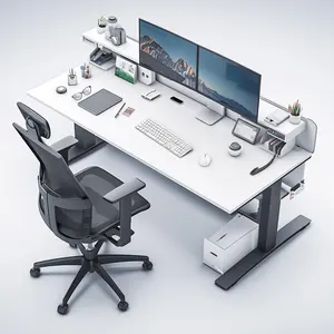 最佳行政电脑桌固定单电机2级家庭办公家具电动高度可调站立办公桌