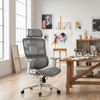 Chaise de bureau ergonomique moderne pivotante avec support lombaire, appui-tête réglable, dossier haut en maille de luxe, pour personnel, en nylon