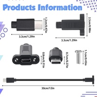 Câble d'extension USB 3.2 Type-C mâle-femelle à montage sur panneau, toutes fonctions, charge PD 100W avec vis
