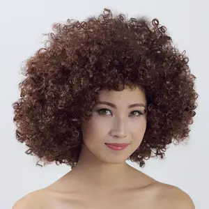 Ucuz fiyat kısa bukleler Harlequin palyaço peruk spor Fan çılgın Afro kahverengi peruk Unisex erkekler kadınlar Cosplay Anime fantezi komik peruk