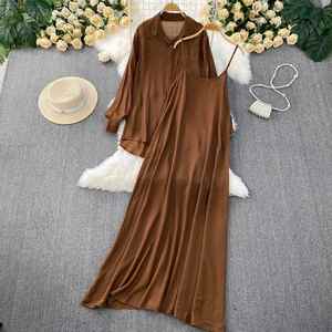 Ensemble deux pièces décontracté pour femme : chemise ample à manches longues et robe à bretelles amincissante pour l'été - Product Image 6