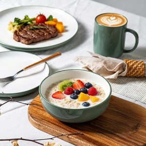 <span class=keywords><strong>Service</strong></span> de vaisselle en céramique classique, assiettes, bols et tasses en grès pour la famille, restaurant, fête, banquet, <span class=keywords><strong>service</strong></span> pour 4 personnes, <span class=keywords><strong>vert</strong></span> et blanc - Product Image 3