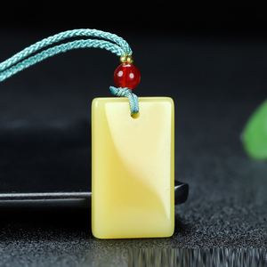 Minimalist Green Jade Safety Brand Pendant White Jade Square Necklace Unisex Couple Clothing Accessory Jade Stone Orname - Product Image 4